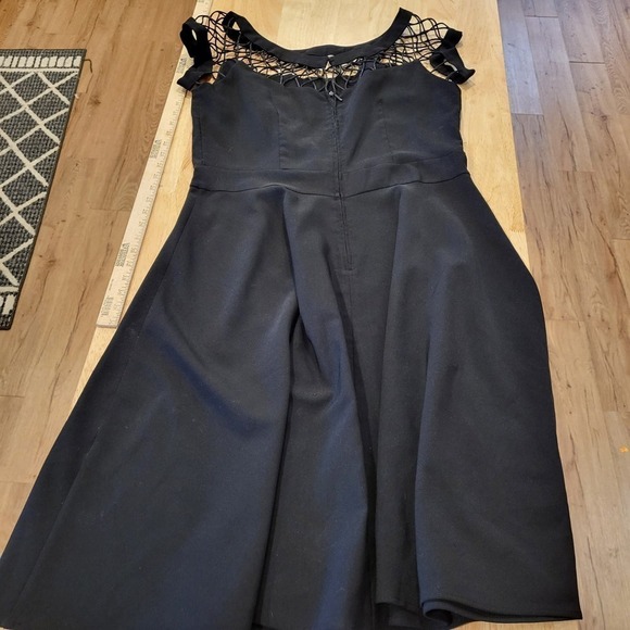 Black Fit & Flare Dress Mesh Shoulder Bow Detail - Picture 7 of 10